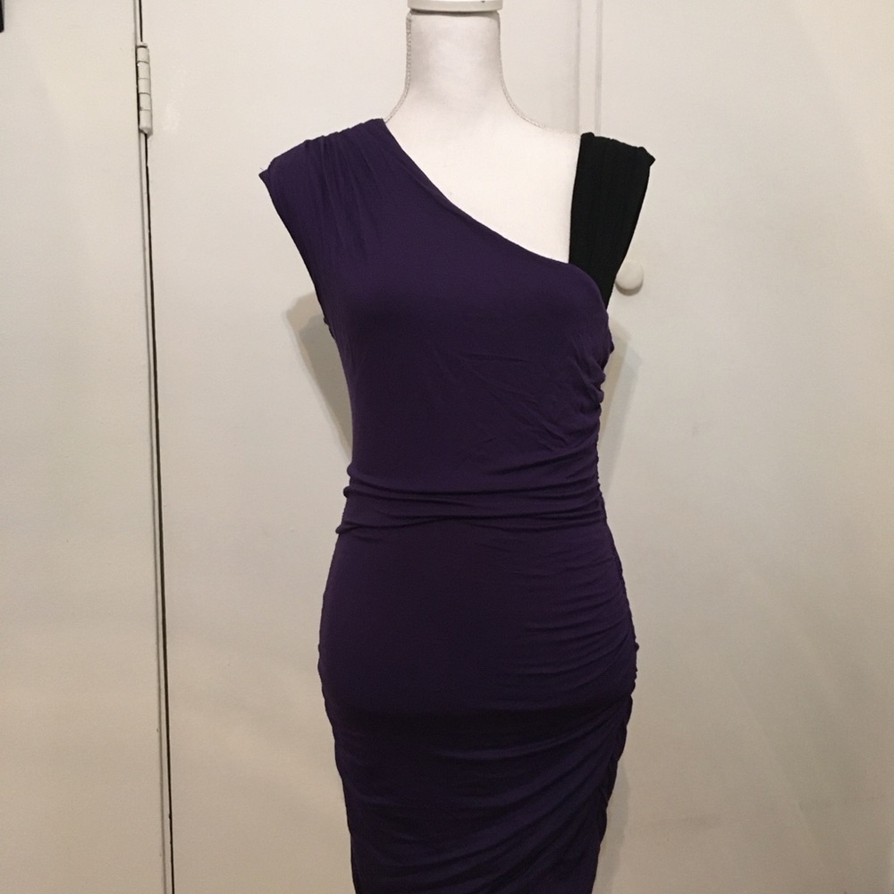 Bar III One-Shoulder Purple Dress with Black Strap